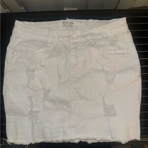 White Distressed Denim Skirt